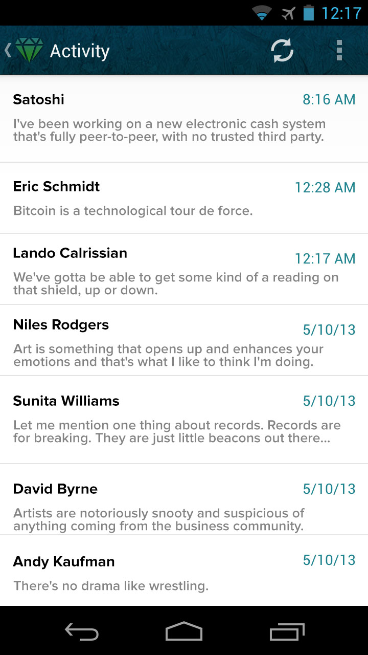 Gliph Android Bitcoin Update Screenshot app