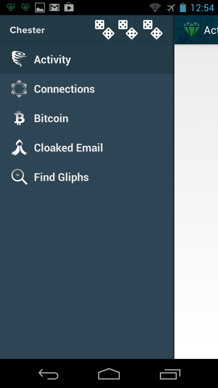Gliph android app menu bar screenshot