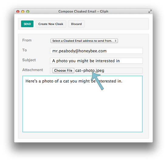 Screenshot of File Attachments Option on Private Cloaked Email Email