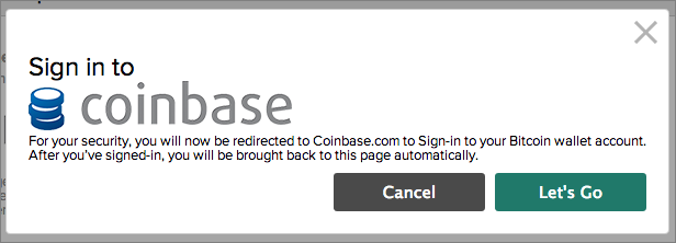 Screenshot of the sign-in to Coinbase dialog box.