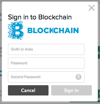 Screenshot of Gliph's dialog box for attaching a Blockchain.info wallet to your account.