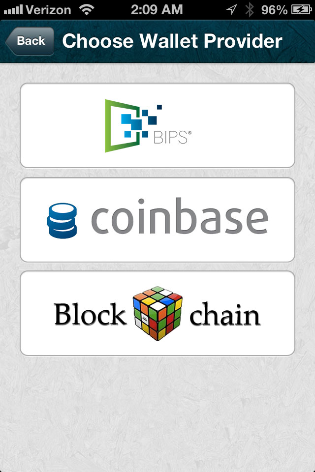 Bitcoin, BIPS Coinbase, Blockchain.info logos iphone app p2p