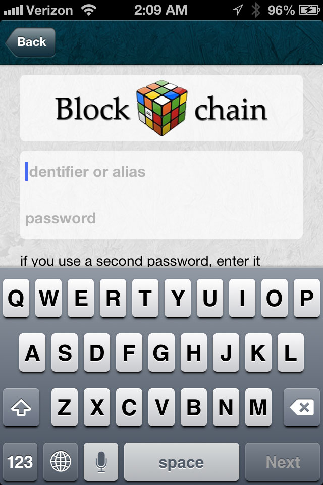 Blockchain.info signin identifier password login page