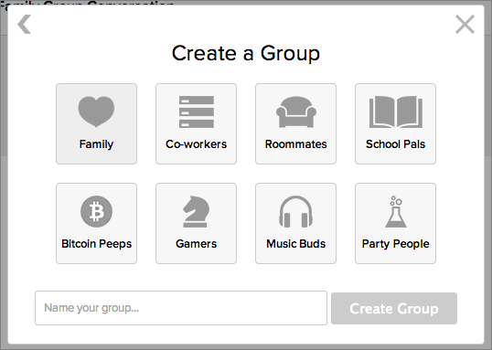 Screenshot of the Create a Group dialog box, showing a variety of default group types