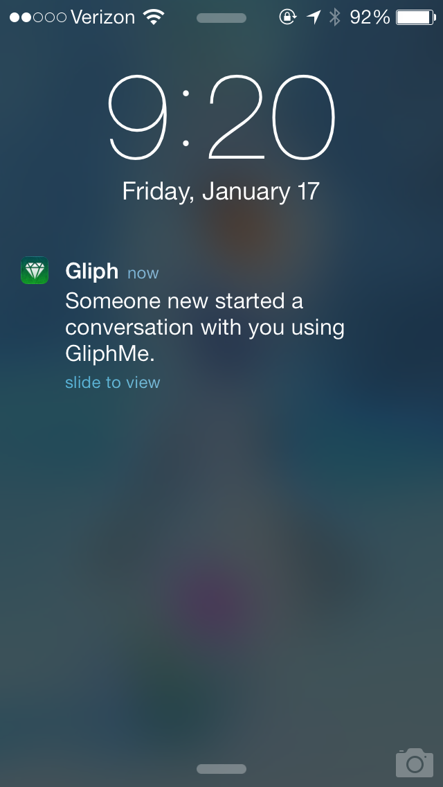 GliphMe - New Push message for a new Conversation 