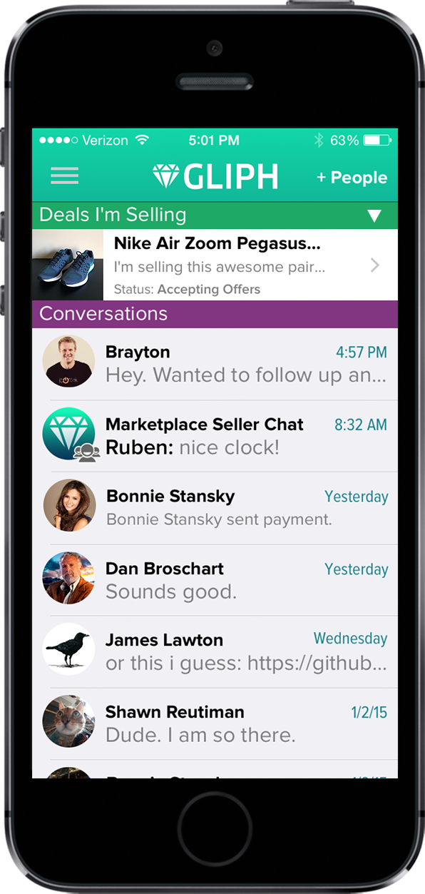 Gliph for iOS 2.0 - Gliph Marketplace P2P Bitcoin iPhone