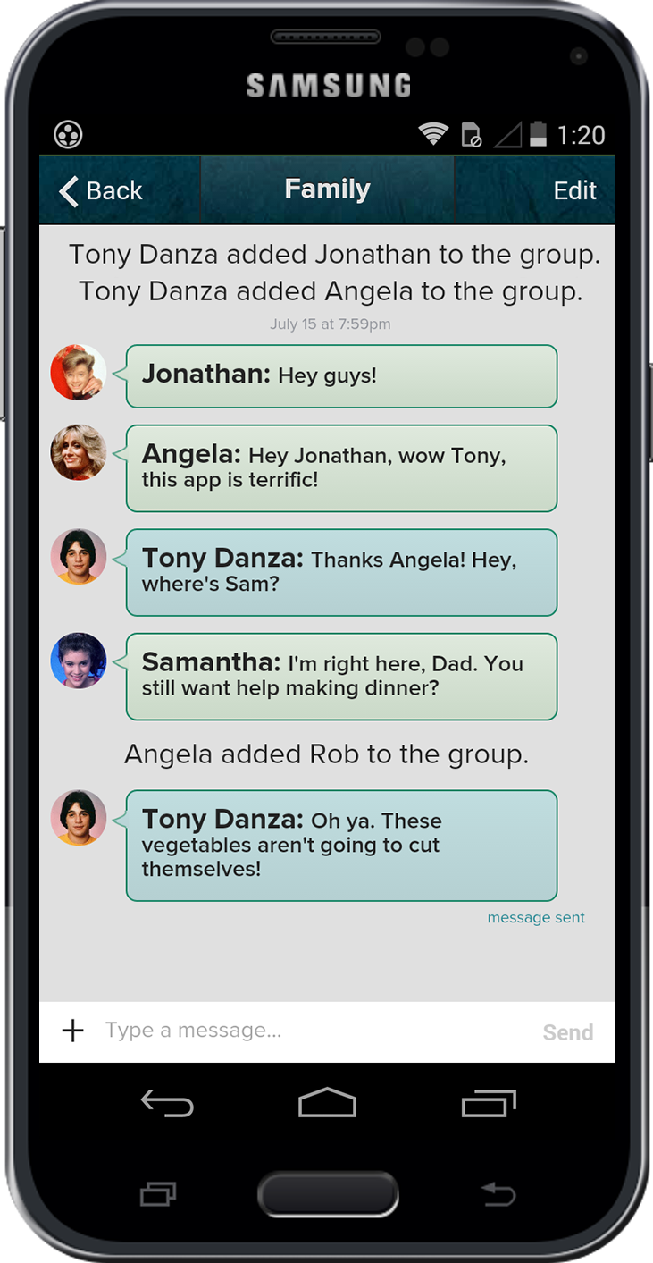 Screenshot of a secure group messaging conversation on Gliph's android app