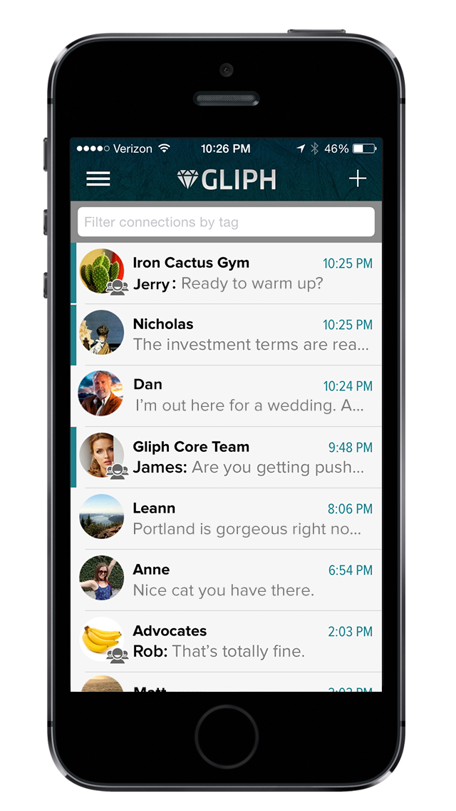Screenshot of the new Activity View for Gliph for iOS version 1.90
